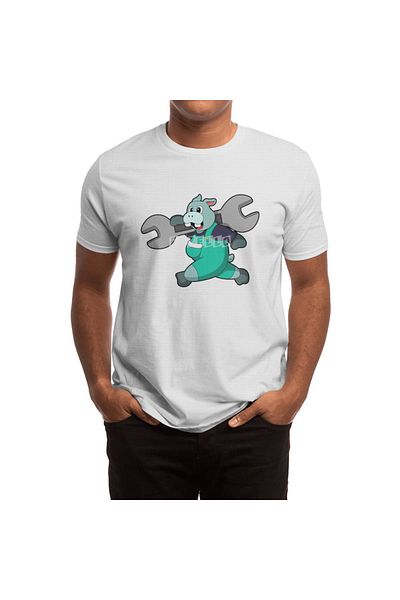 Fizello Hippo - Λευκό μπλουζάκι για άνδρες και γυναίκες, Mechanic με μοτίβο χειροτεχνίας