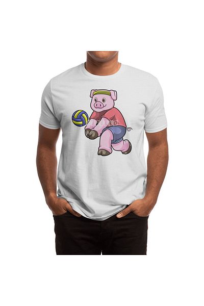 Fizello Tricou alb pentru bărbați și femei - Porc la sport cu volei design unisex