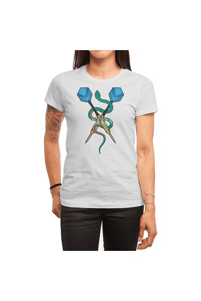 Fizello Men's and Women's White Unisex T-Shirt - Snake at Darts with Darts Design