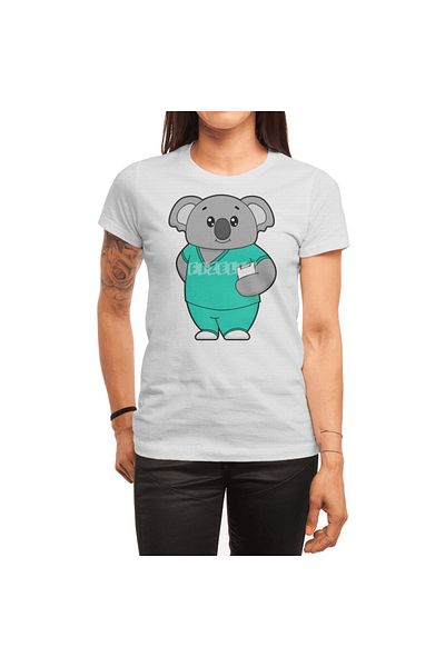 Fizello Men's and Women's Koala as Nurse White T-Shirt - Unisex Notepad Detailed