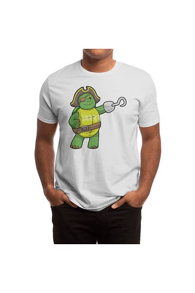 Fizello Λευκό μπλουζάκι Unisex - Σχέδιο Turtle Pirate, Hooked Hand & Eye Patch