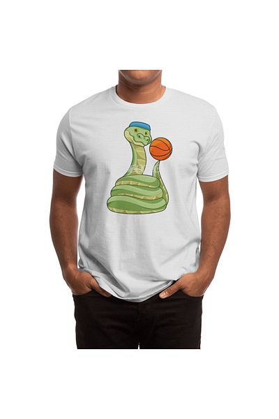 Fizello Tricou alb unisex pentru bărbați și femei - Snake at Basketball Sports