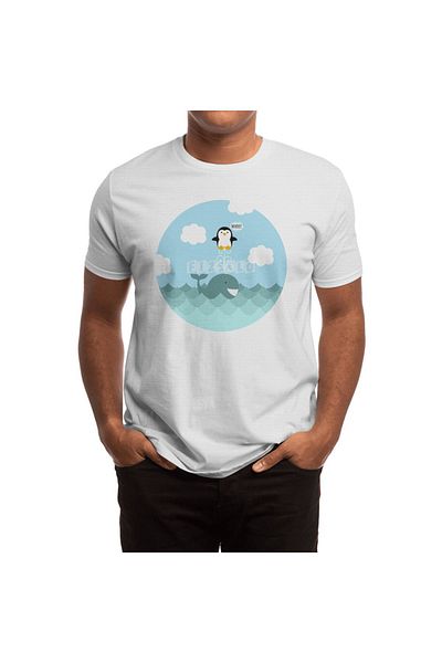 Fizello Λευκό μπλουζάκι Unisex για άνδρες και γυναίκες - Whale And Penguin Playing Around Design
