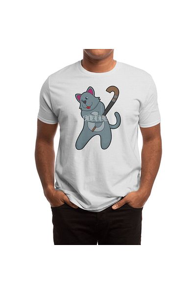 Fizello Tricou alb pentru bărbați și femei - Cat at Hockey avec Hockey Stick