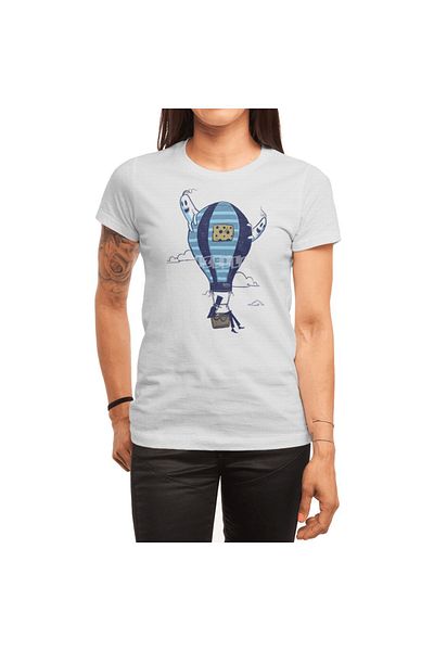 Fizello Tricou alb cu balon cu aer cald unisex pentru bărbați și femei