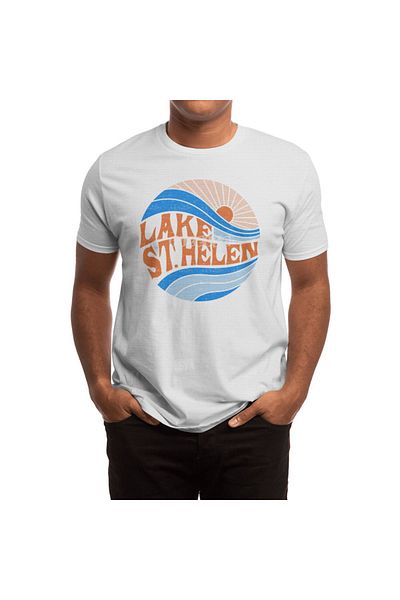 Fizello Λίμνη St. Helen Retro Sun And Waves Unisex Λευκό T-shirt
