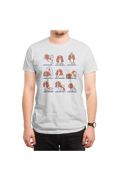 Fizello تي شيرت أبيض للجنسين من Cavalier King Charles Spaniel Yoga