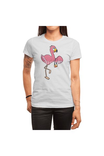 Fizello Λευκό μπλουζάκι Flamingo Print για άνδρες και γυναίκες - Unisex