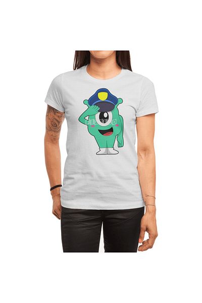 Fizello Tricou alb pentru bărbați și femei - Alien As Police Officer, unisex Police Hat Design
