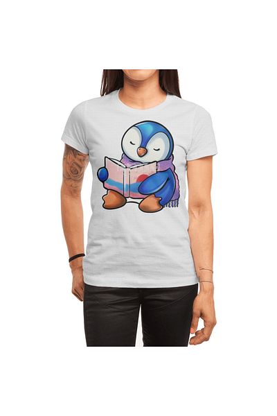 Fizello Λευκό μπλουζάκι Unisex για άνδρες και γυναίκες - Chill Penguin Reads A Book Design