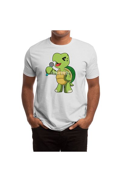 Fizello Ανδρικό και γυναικείο λευκό μπλουζάκι Unisex - Turtle At Singing With Microphone Design