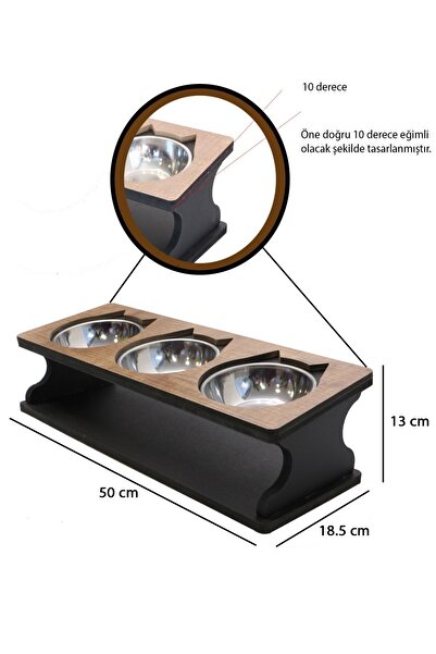 HobiMax Çelik Kaseli Ahşap Batman Figürlü 3lü Kedi Mama Ve Su Kabı