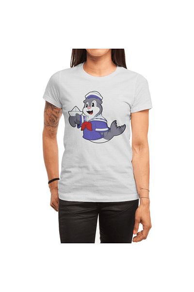 Fizello Ανδρικό και γυναικείο λευκό μπλουζάκι - Seal As Sailor With Boat Design