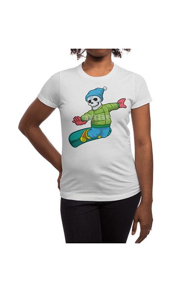 Fizello Ανδρικό και γυναικείο λευκό μπλουζάκι - Skeleton As Snowboarder With Snowboard Design
