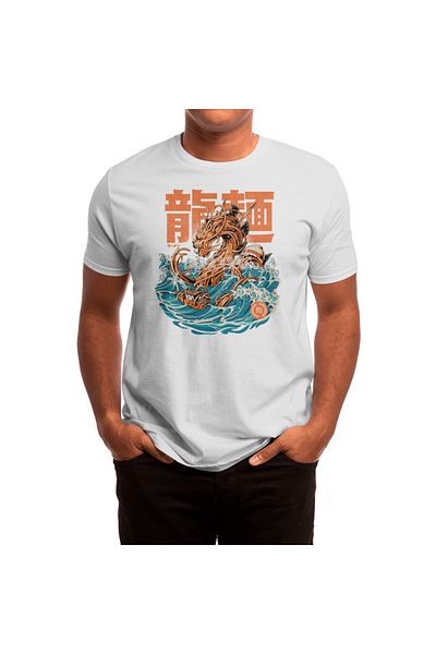 Fizello Μαύρο Ramen Dragon Off Kanagawa Unisex Λευκό T-shirt για άνδρες και γυναίκες