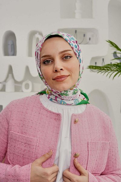 AFVENTE Green Floral Patterned Soft Cotton Scarf