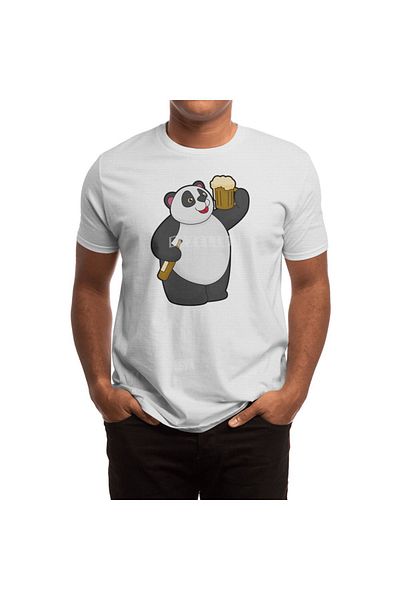 Fizello Ανδρικό και γυναικείο T-Shirt White Panda - Σχέδιο μπουκαλιού μπύρας και κούπας μπύρας