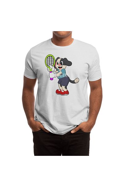 Fizello Tricou alb unisex - Tricou câine la tenis cu rachetă de tenis pentru bărbați și femei