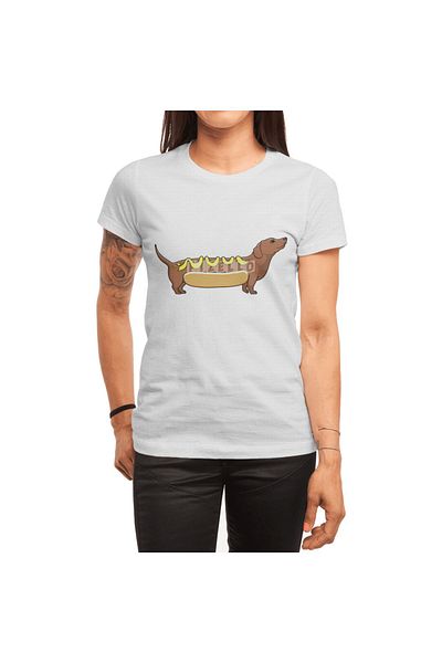 Fizello Tricou alb unisex Weinerdog - Tricou pentru bărbați și femei