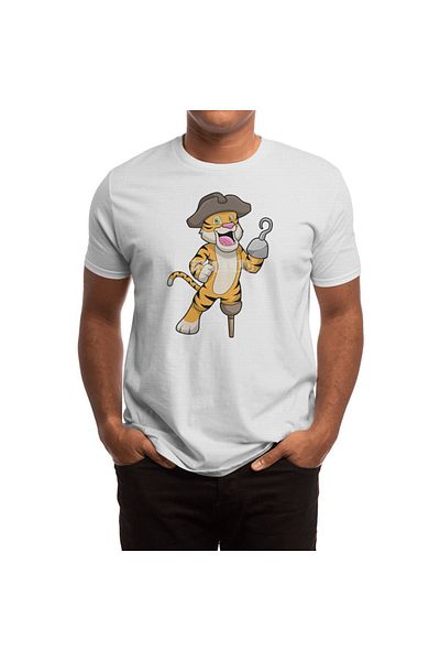 Fizello Tricou alb pentru bărbați și femei - Tiger As Pirate With Wooden Leg & Hooked Hand Design