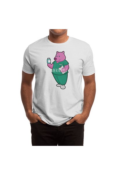 Fizello Men's and Women's Unisex White T-Shirt - Pig as Nurse with Medicine