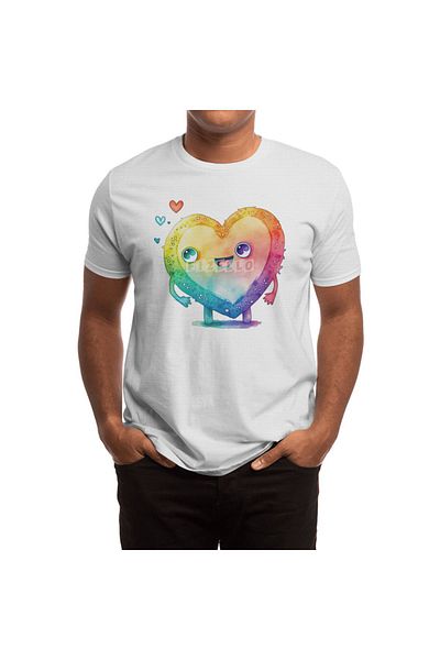Fizello Λευκό μπλουζάκι Unisex για άνδρες και γυναίκες - Cute Heart Rainbow Design