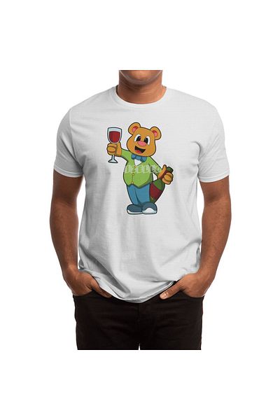 Fizello Tricou alb pentru bărbați și femei - urs cu model de sticlă și sticlă de vin roșu, unisex