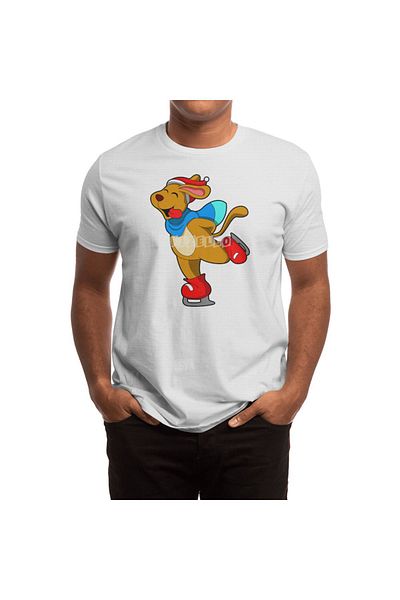 Fizello Λευκό μπλουζάκι Unisex - Dog at Ice Skating, για άνδρες και γυναίκες
