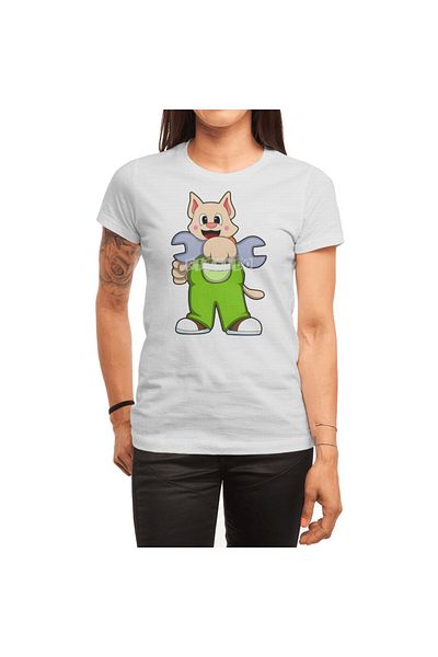 Fizello Tricou alb pentru bărbați și femei - Cat As Craftsman With Wrench Pattern