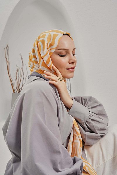 AFVENTE Yellow Soft Cotton Shawl - Abstract Pattern