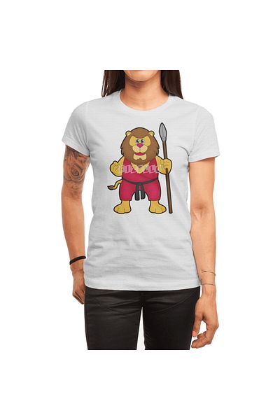 Fizello Λευκό μπλουζάκι για άνδρες και γυναίκες - Lion As Warrior With Spear Unisex Design
