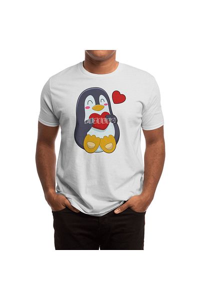 Fizello Tricou alb unisex cu model pinguin inimă