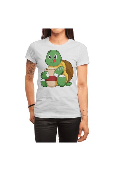 Fizello Λευκό μπλουζάκι Unisex - Turtle With Cup Of Coffee Design