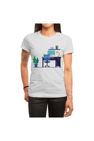 Fizello Tricou alb pentru bărbați și femei - Desk Flat Illustration Design