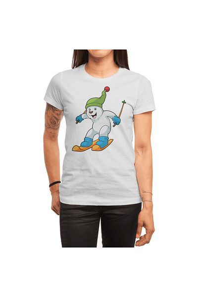 Fizello Polar Bear Colored Men's and Women's T-Shirt - Unisex White T-Shirt with Ski and Bobble Hat
