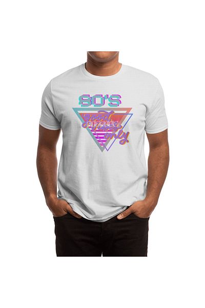 Fizello 80's Good Vibes - Tricou triunghi cu dungi roz și violet, alb pentru femei și unisex