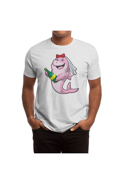 Fizello Tricou alb unisex pentru bărbați și femei - Shark As Bride, voal și vin strălucitor