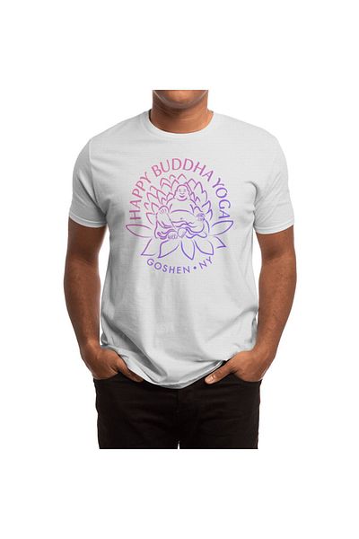 Fizello Happy Buddha Yoga - Ανδρικό και γυναικείο ροζ/μωβ μπλουζάκι, Unisex λευκό μπλουζάκι
