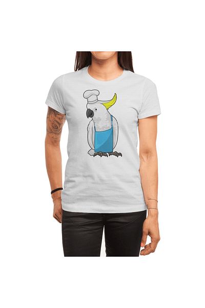 Fizello Tricou alb pentru bărbați și femei - Parrot As Chef, cu detaliu pentru pălărie de gătit