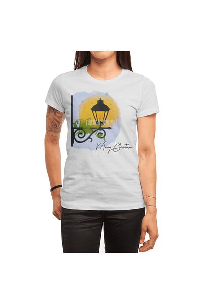 Fizello Καλά Χριστούγεννα Unisex Watercolor Lamp Post T-shirt - Ανδρικό και γυναικείο λευκό μπλουζάκι