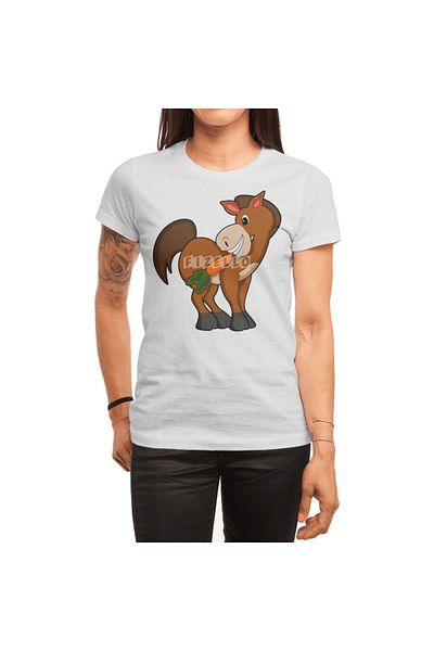 Fizello Tricou alb unisex pentru bărbați și femei - Horse with Morcov Design