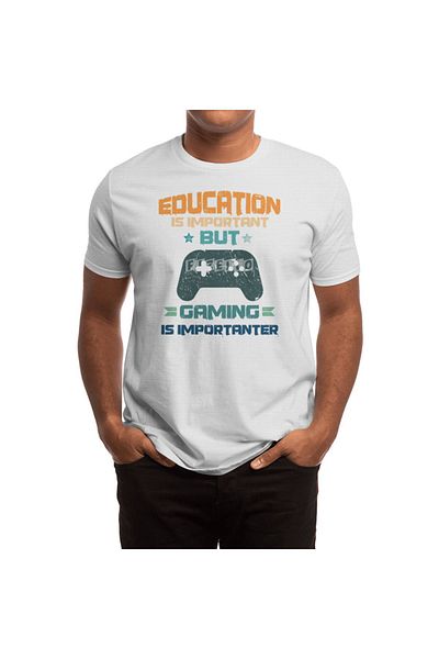 Fizello Ανδρικό και γυναικείο λευκό μπλουζάκι Unisex - Education Is Important But Gaming