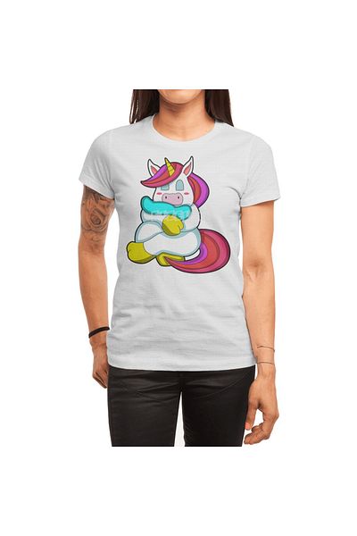 Fizello Tricou alb cu model Unicorn In Love Shoulder Pilow pentru bărbați și femei
