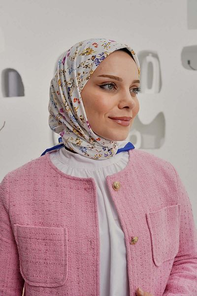 AFVENTE Eșarfă albastră din bumbac moale cu model de flori