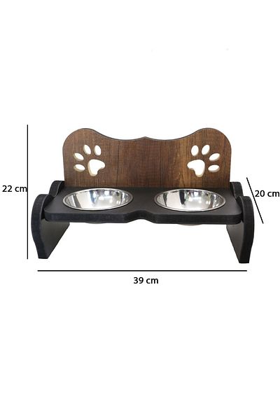 HobiMax Wooden Paw Pattern Cat Food and Water Bowl with Steel Bowl
