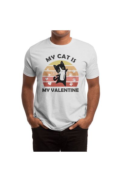 Fizello My Cat Is My Valentine - Μαύρο μπλουζάκι για άνδρες και γυναίκες, λευκό μπλουζάκι Unisex