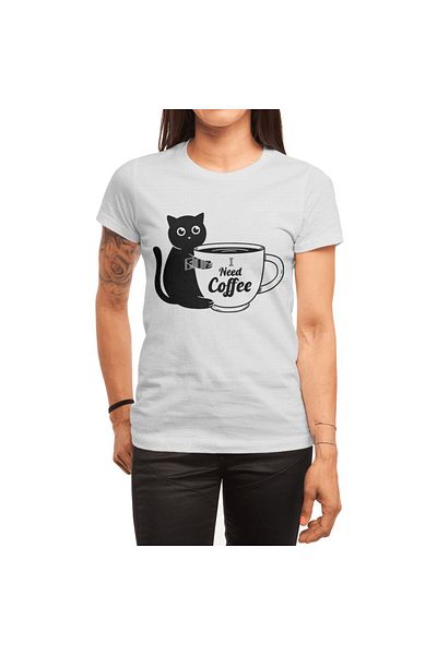 Fizello Tricou pentru bărbați și femei - Cat I Need Coffee Pattern, tricou alb unisex