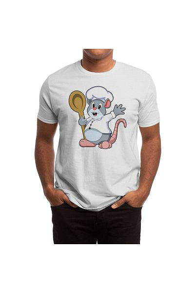 Fizello Rat As Chef - T-shirt για άνδρες και γυναίκες, Unisex λευκό μπλουζάκι, ποδιά μαγειρικής και ξύλινο κουτάλι