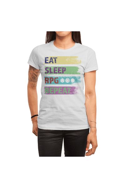 Fizello RPG - Eat Sleep RPG Repeat Geeky Gamer Unisex Λευκό μπλουζάκι