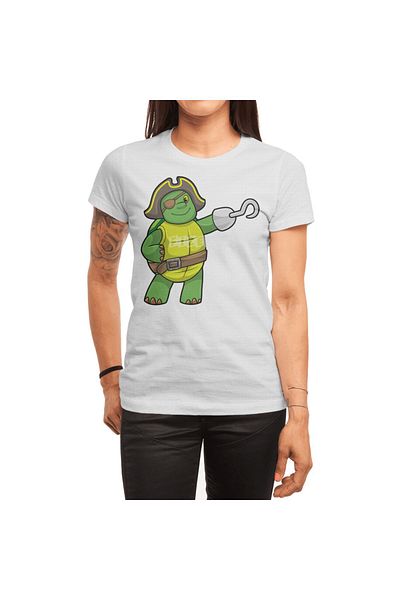 Fizello Λευκό μπλουζάκι Unisex - Σχέδιο Turtle Pirate, Hooked Hand & Eye Patch